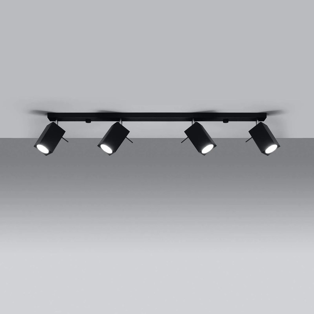 SOLLUX LIGHTING Faretto da soffitto Square, nero, 4 luci lineari