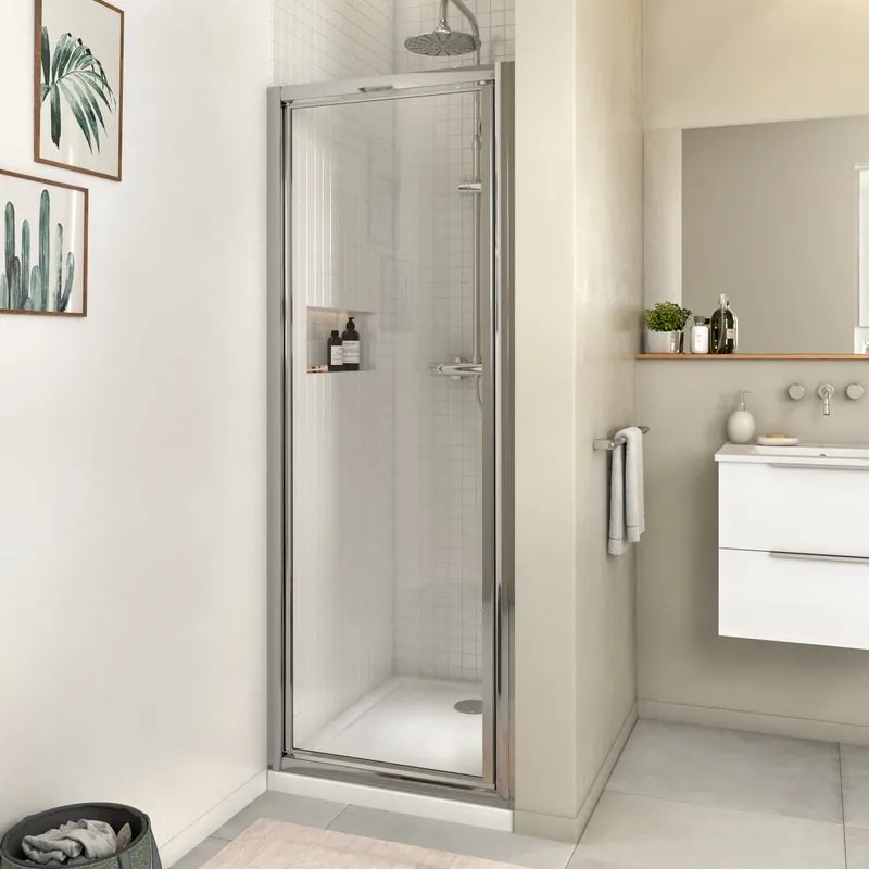 Porta doccia battente Essential L 67-70 cm x H 185 cm x SP 4 mm, profilo cromo