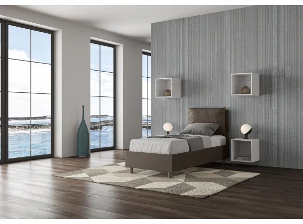 Letto singolo contenitore imbottito 80x210 similpelle cappuccino Antea