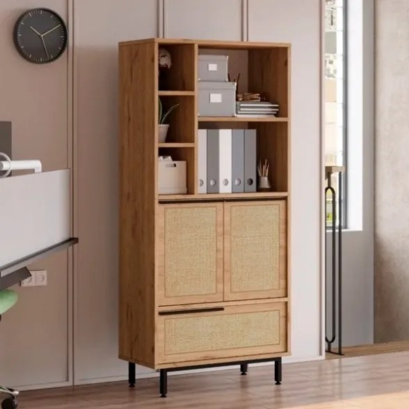 Mobile Multiuso Da Bagno Con Ante Frontali E Vani A Giorno 75x36x160 Rafia Ocean