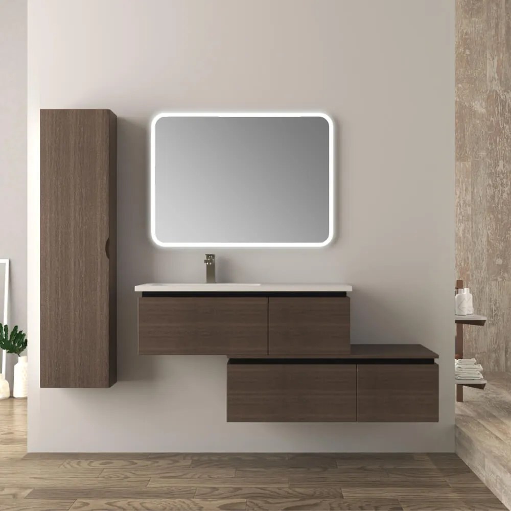 Mobile da bagno 140 cm sospeso moderno rovere scuro soft Slide