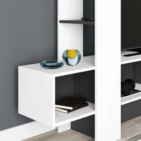 Mobile porta TV 180 cm bianco e antracite con libreria Troya