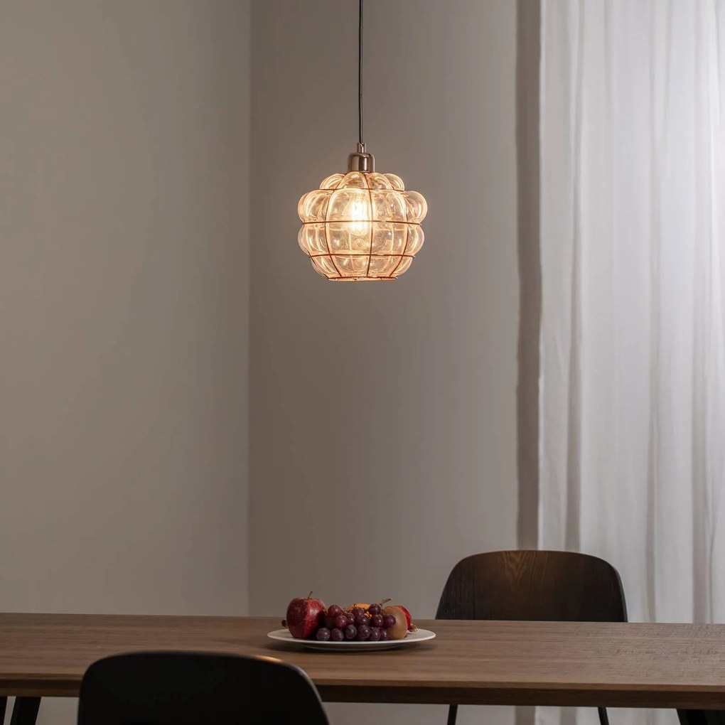 Opviq Lampada a sospensione Safderun 401-S, vetro color rame/ferro Ø 23 cm