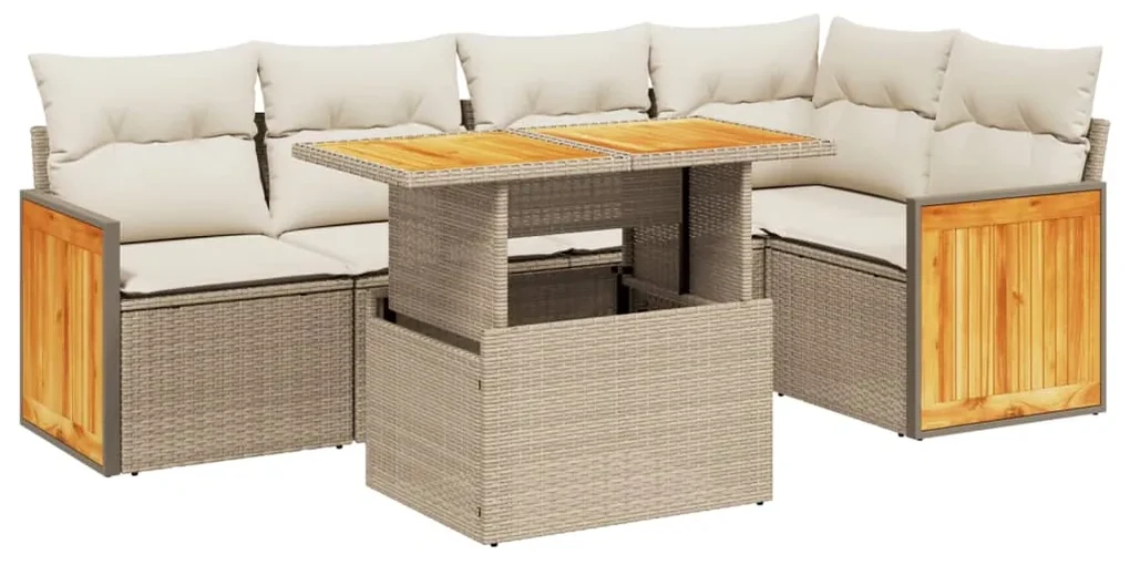 Set divano da giardino 6 pz con cuscini beige in polyrattan