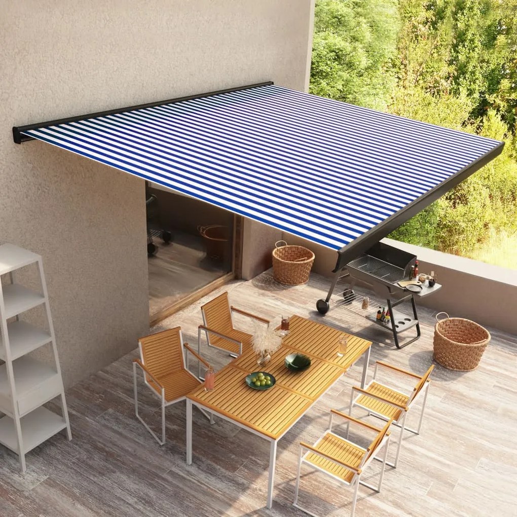 Tenda A Cassonetto Motorizzata 350x250 Cm Blu E Bianco /