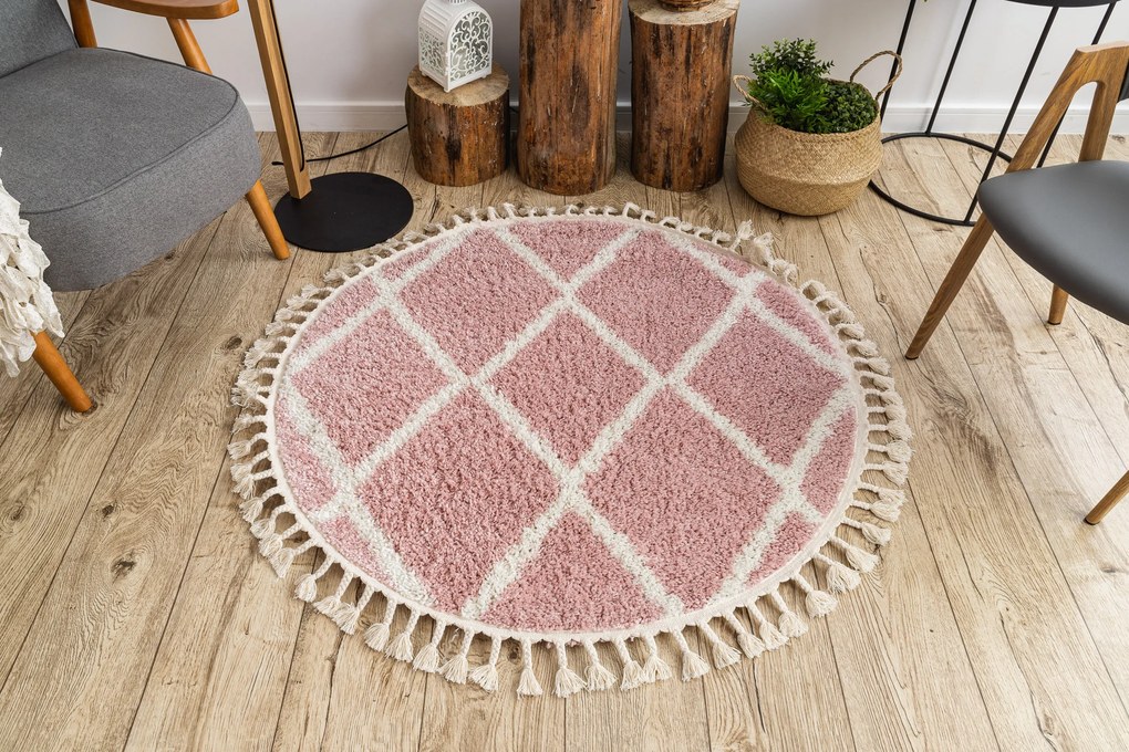 Tappeto BERBER TROIK A0010 cerchio rosa / bianco Frange berbero marocchino shaggy