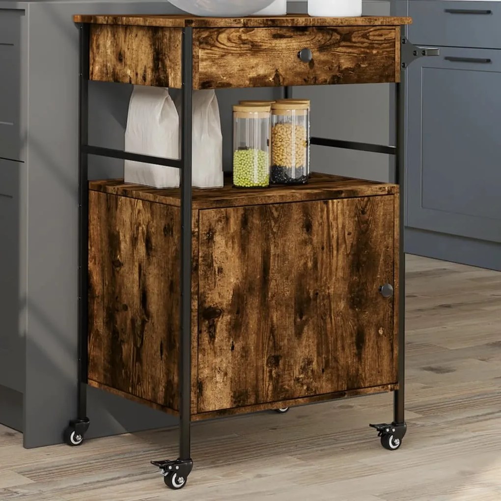 Carrello Da Cucina Rovere Fumo 56x43x89,5 Cm Legno Multistrato /
