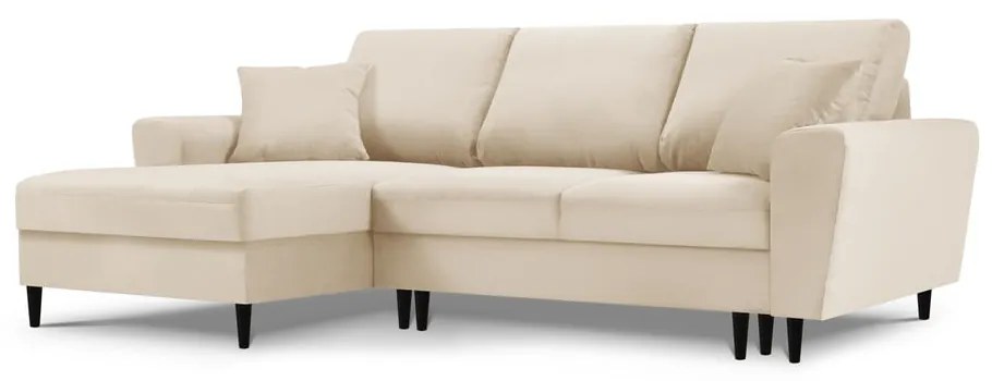 Divano letto in velluto a coste beige, angolo sinistro Moghan - Micadoni Home