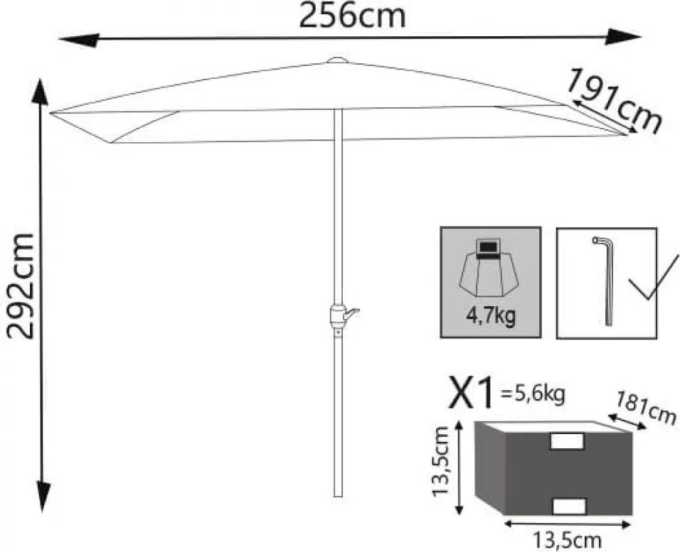 Ombrellone da Giardino 2x3 m Palo Ø48 mm Poly Eco in Acciaio Bianco...