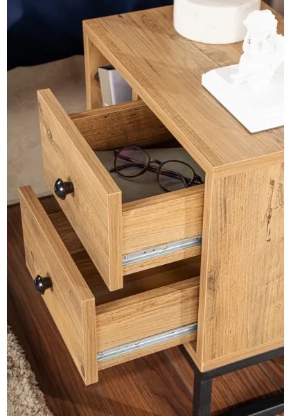 Comodino GLIMMER 50x45,2 cm pino atlantic/nero