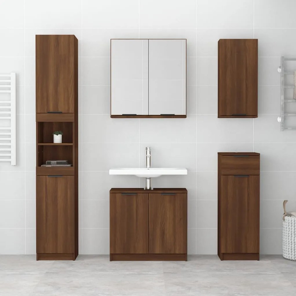 Armadietto a specchio da bagno rovere marrone 64x20x67 cm