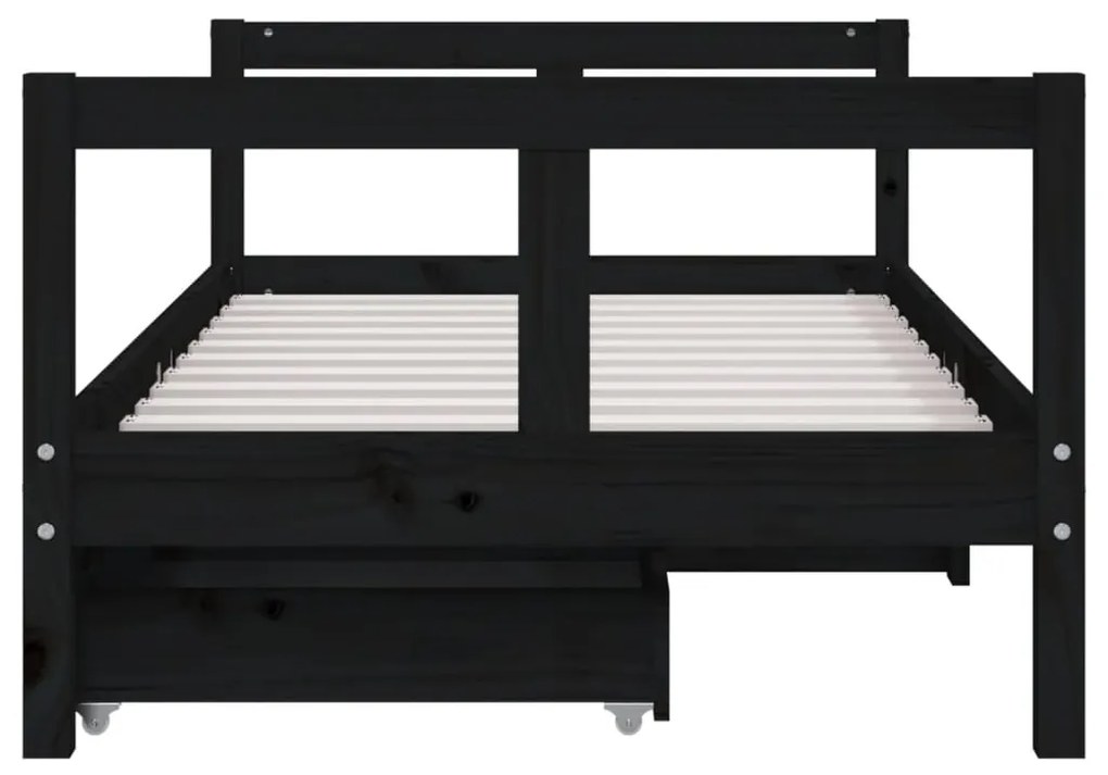 Giroletto per bambini con cassetti nero 80x160 cm massello pino