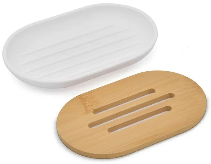 Set completo accessori bagno da appoggio in abs bianco e bamboo Surf
