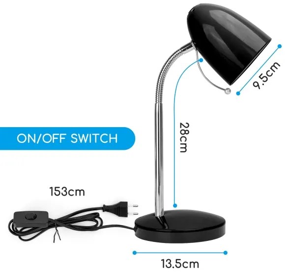 Aigostar - Lampada da tavolo 1xE27/36W/230V nero/cromo