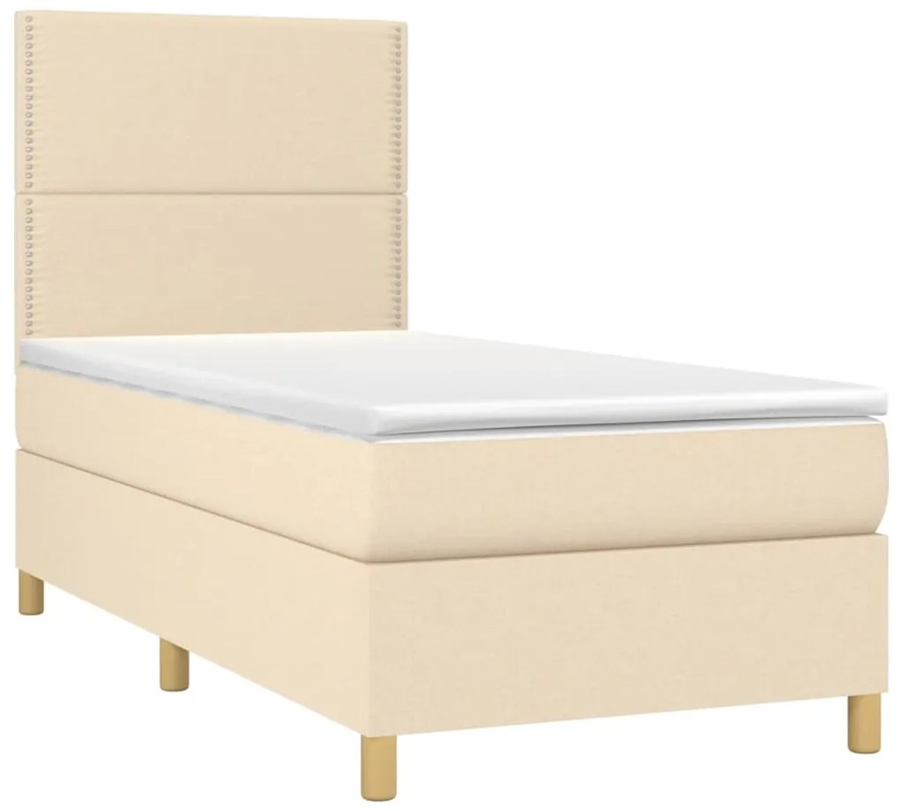 Letto a molle con materasso e led crema 90x200 cm in tessuto