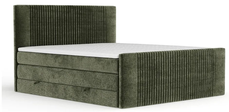 Letto boxspring verde scuro con contenitore 140x200 cm Bergamo – Maison de Rêve