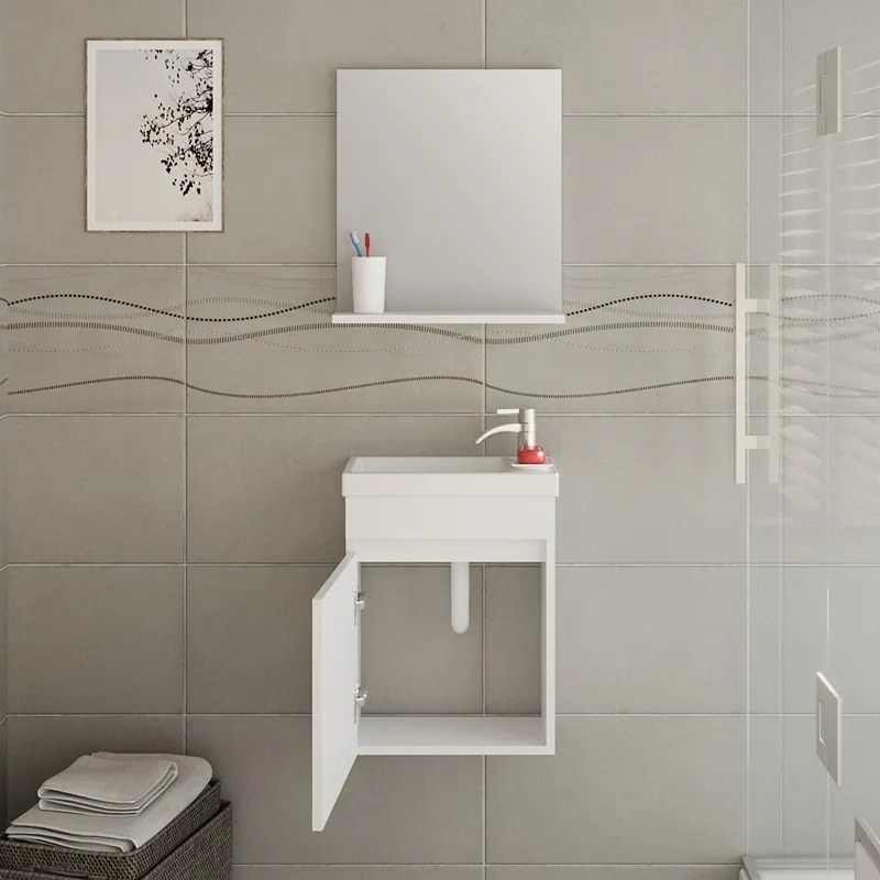 Kamalu - Mobiletto 40 con specchio colore bianco opaco | LAC-POLIS-40-B