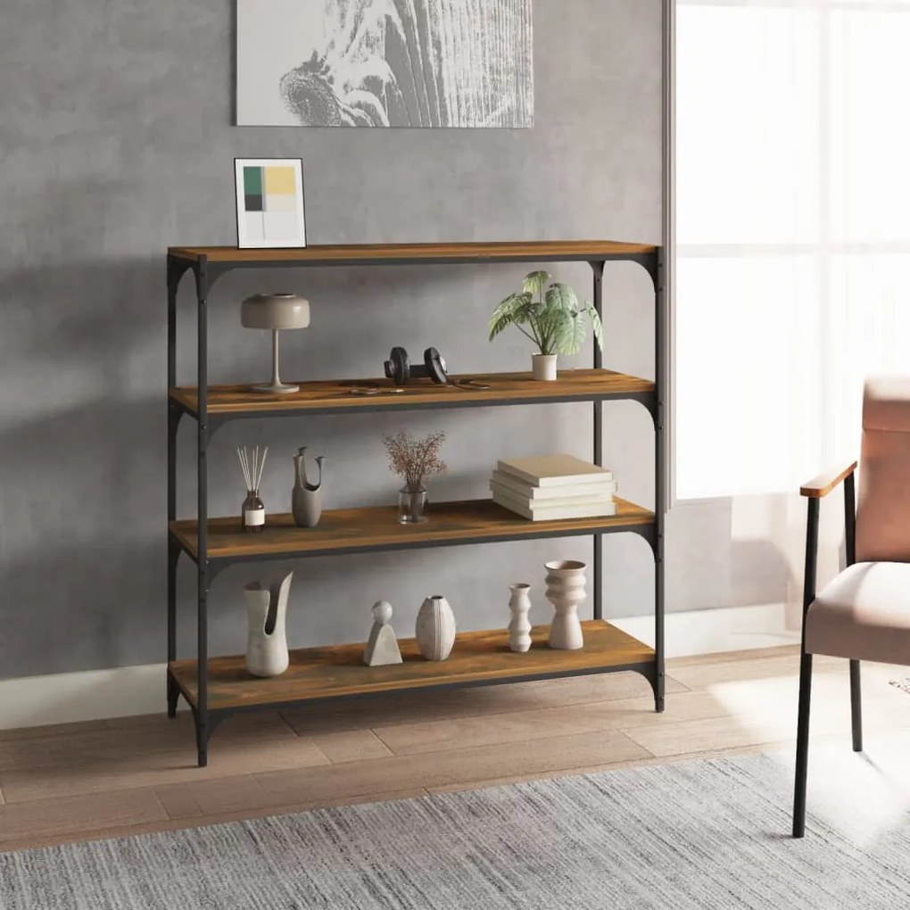 Libreria rovere fumo 100x33x100 cm legno multistrato e acciaio