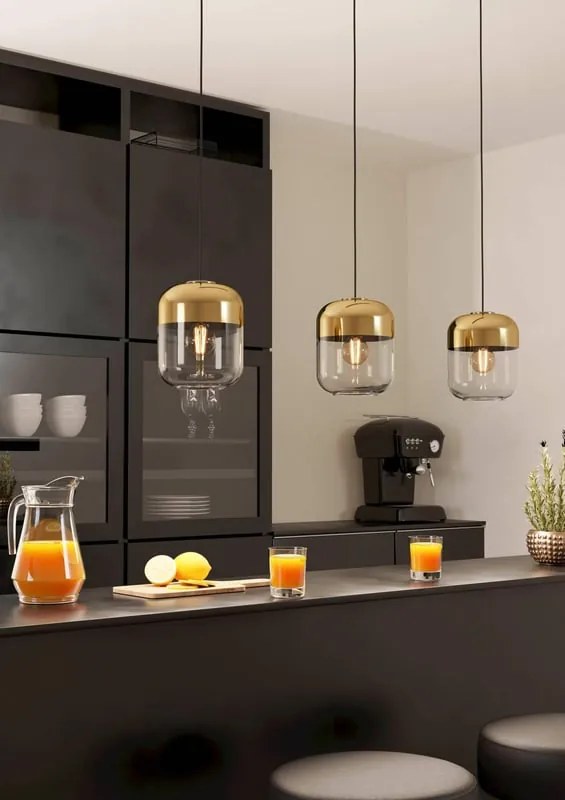 Lampadario Glamour Maryvilla nero paralume oro 3x E27 Ø0cm EGLO