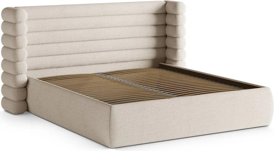Letto matrimoniale imbottito beige con contenitore con rete inclusa 160x200 cm Mount – Micadoni