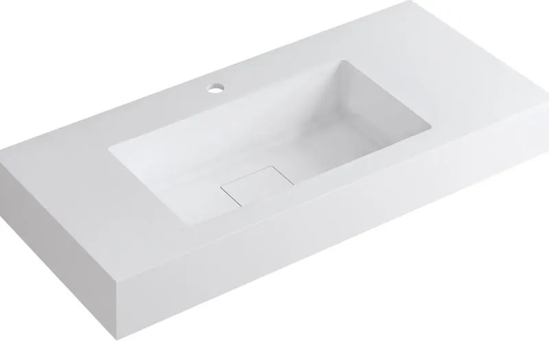 Lavabo a incasso rettangolare vasca centrale L 100.5 x H 15 x P 46 cm in resina bianco lucido