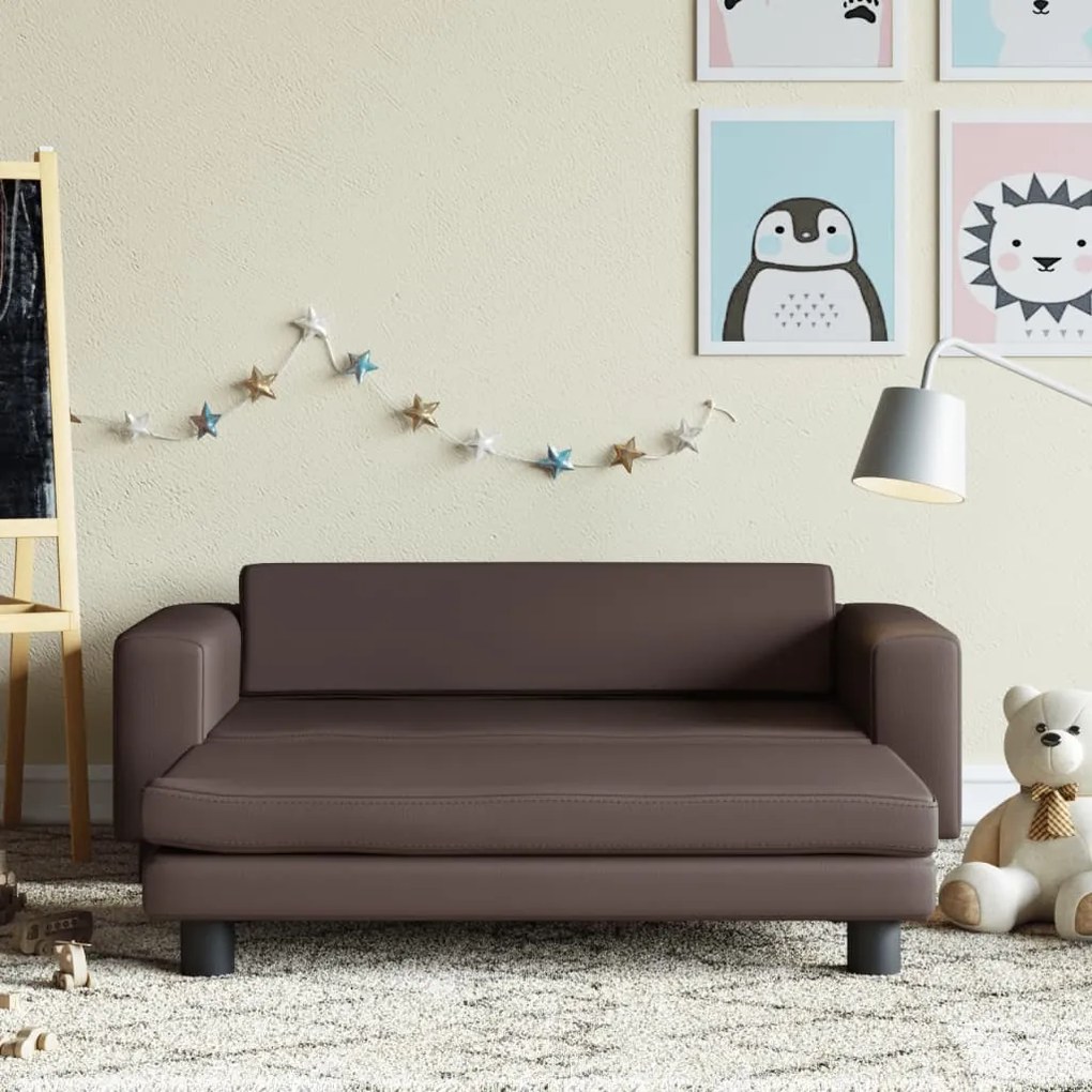 Divano bambini con poggiapiedi marrone 100x50x30 cm similpelle