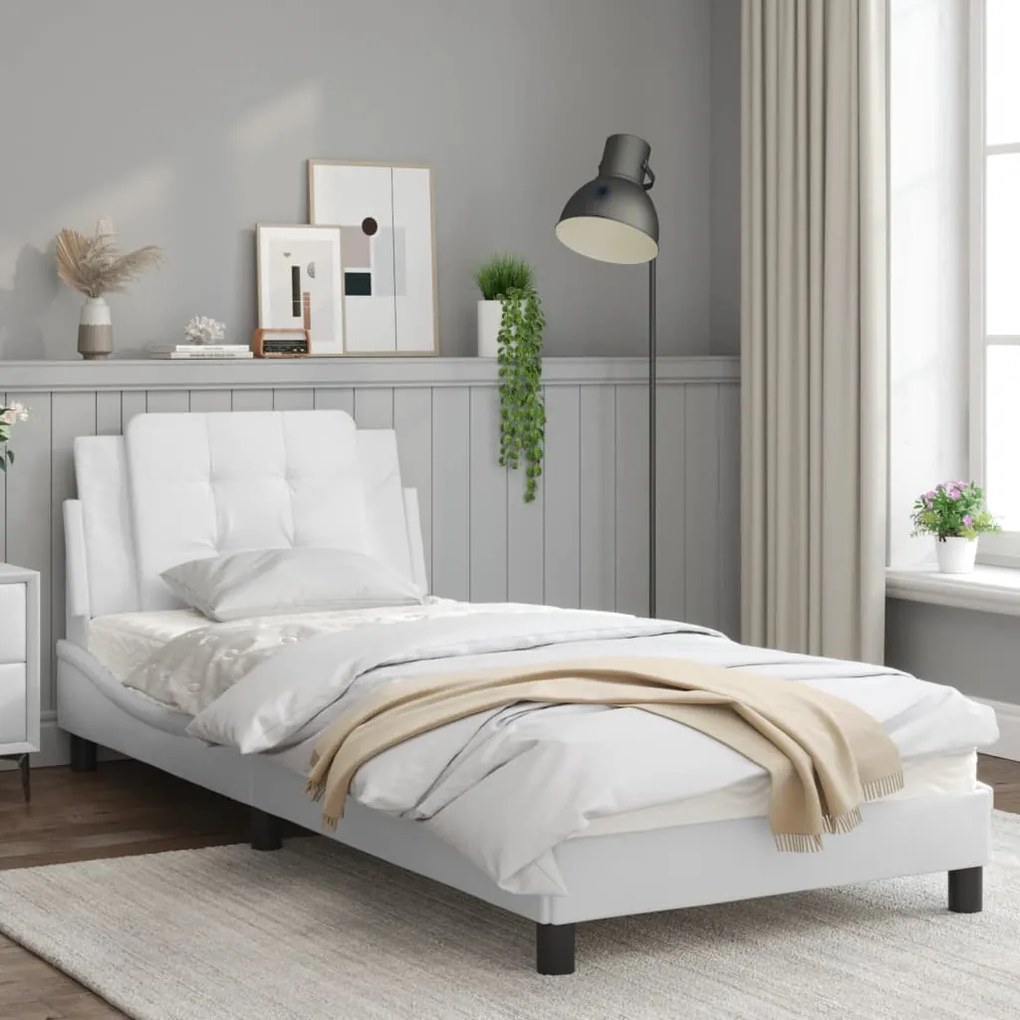 Giroletto con testiera bianco 90x200 cm in similpelle