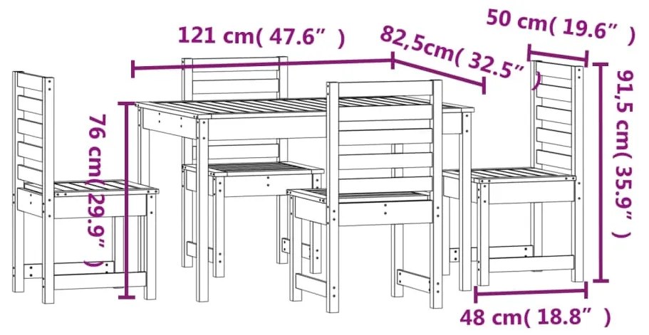 Set da Pranzo per Giardino 5pz Grigio in Legno Massello di Pino