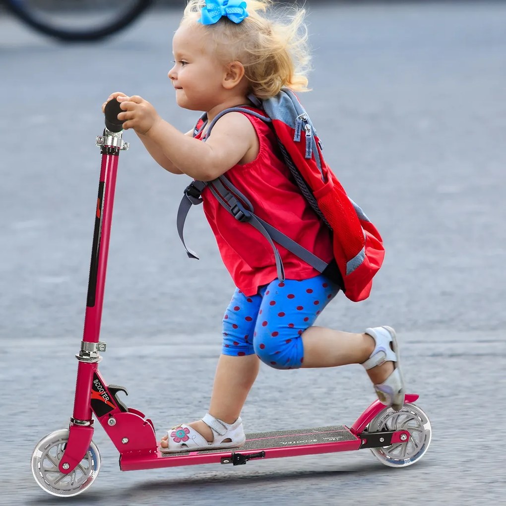 Costway Monopattino a 2 ruote lampeggianti per bambini con musica altezza regolabile, Monopattino in alluminio Rosa