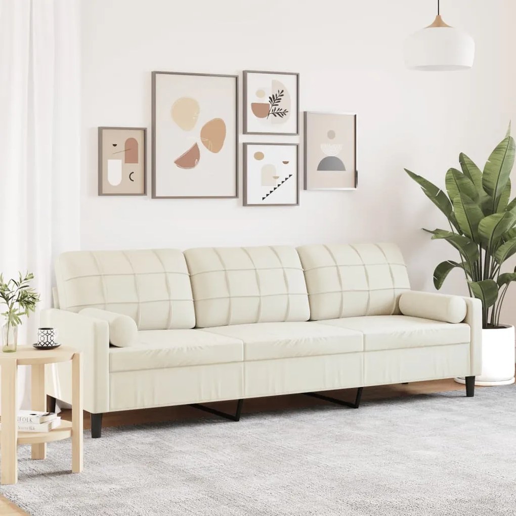 Divano A 3 Posti Con Cuscini Crema 210 Cm İn Velluto /