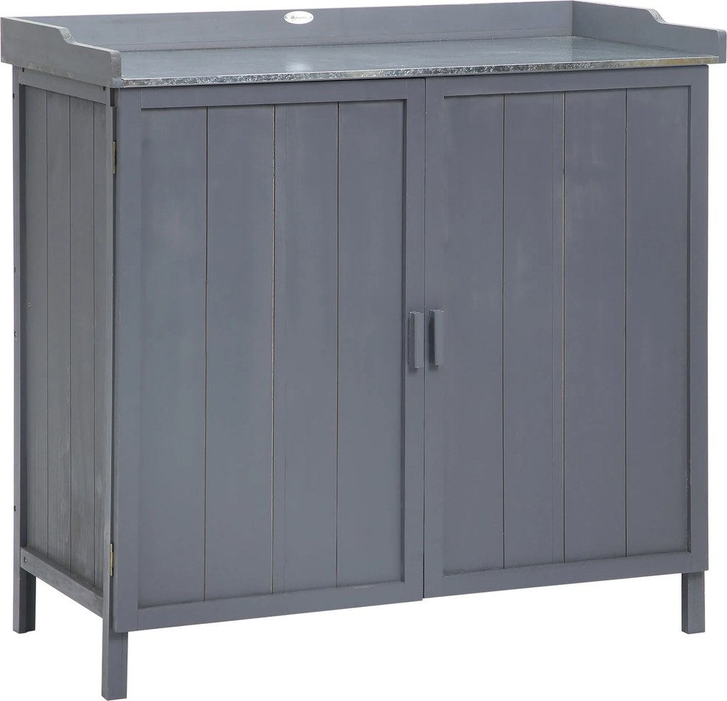 Armadio da Esterno 2 Ante 98x48x95,5 cm in Legno con Piano in Metallo Grigio...