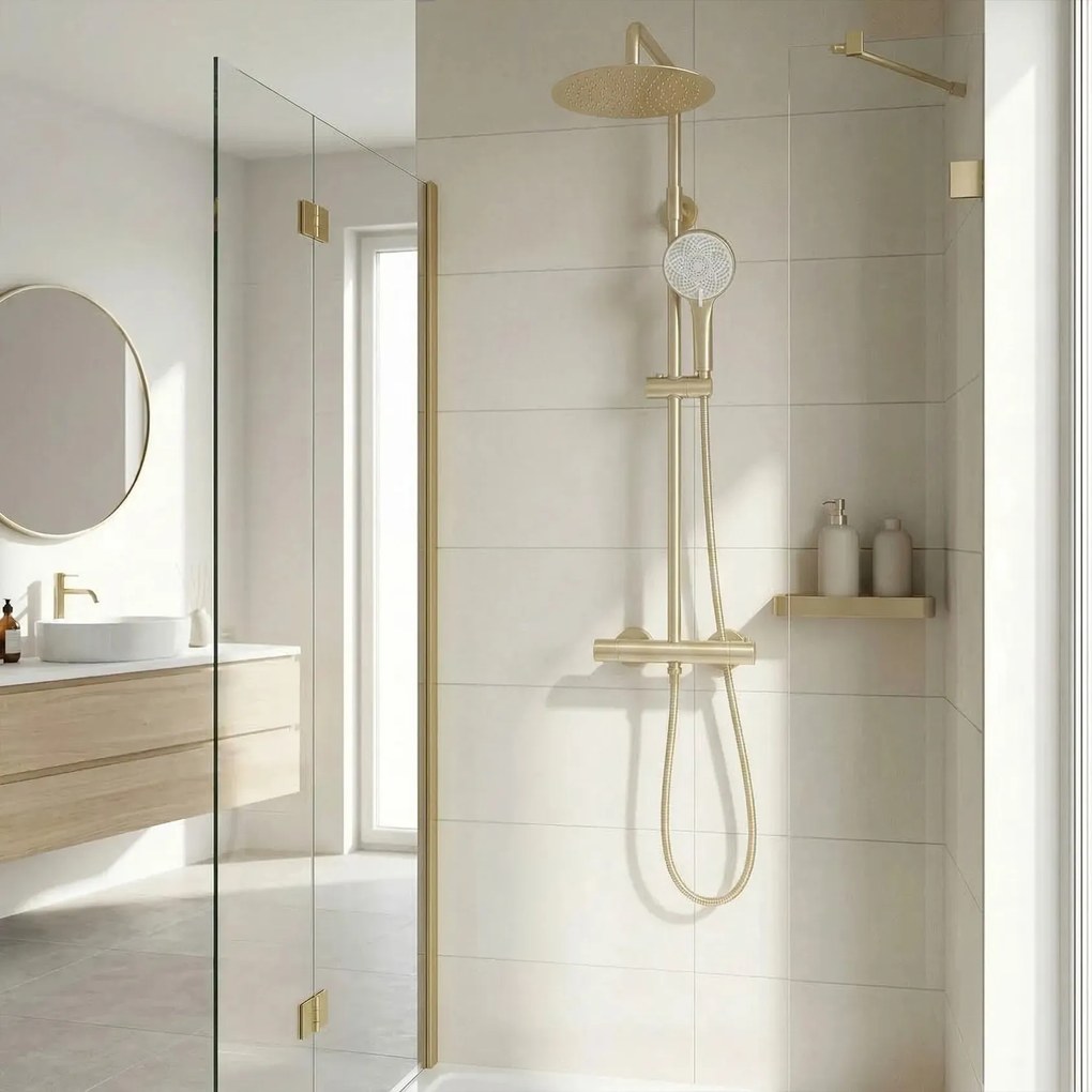 Set doccia senza bocca di erogazione con termostato Rea Lungo Gold Brush