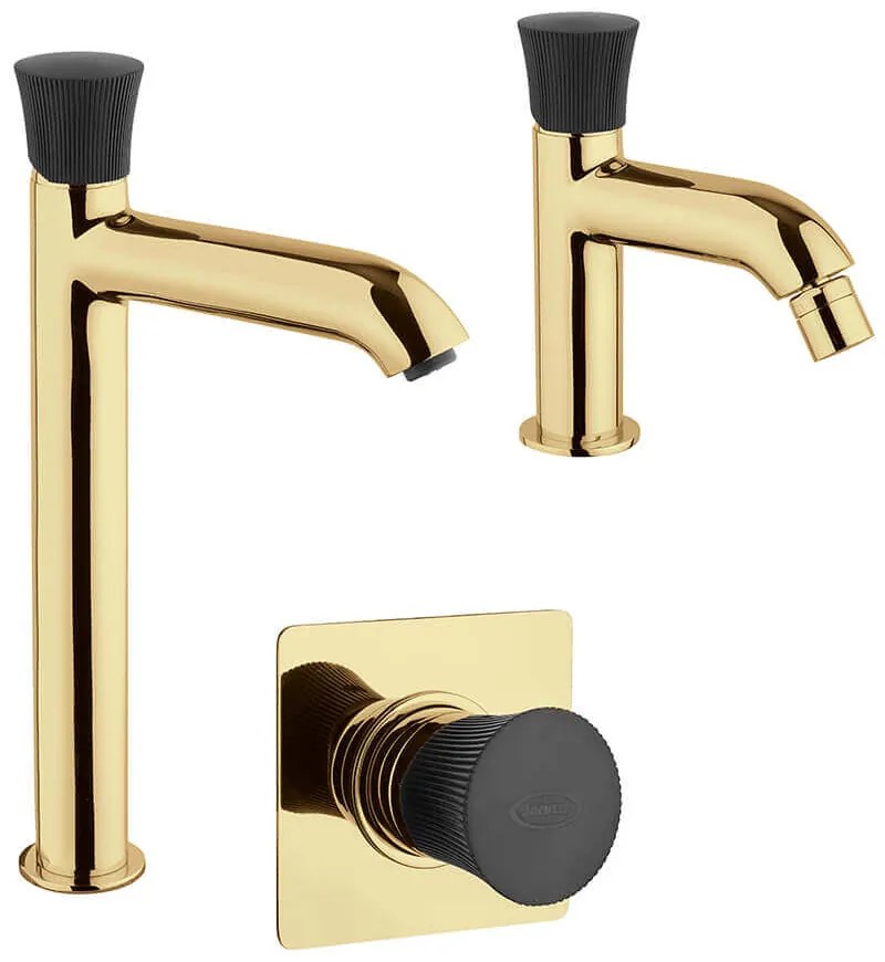 Set miscelatori Jacuzzi Rubinetteria lavabo alto bidet e doccia incasso oro spazzolato serie Illumina