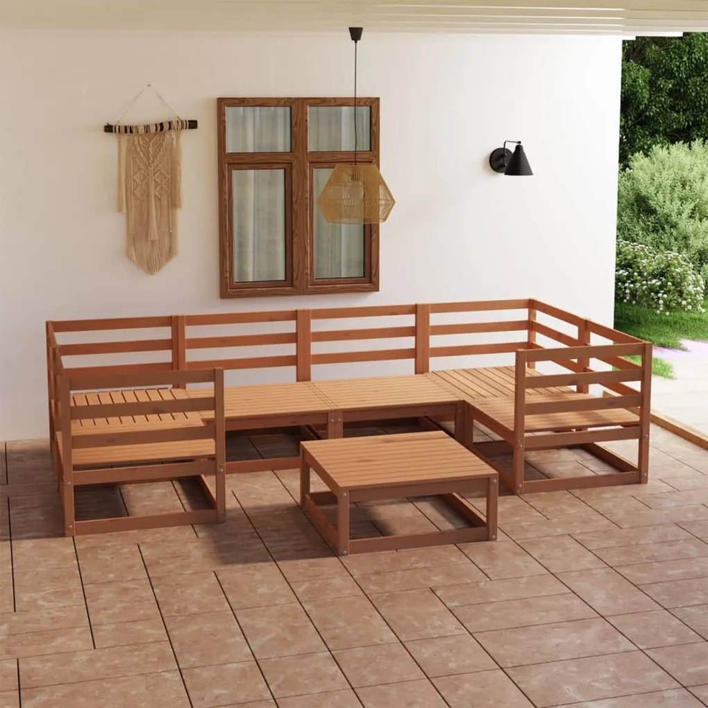 Set Divani da Giardino 7 pz in Legno Massello di Pino