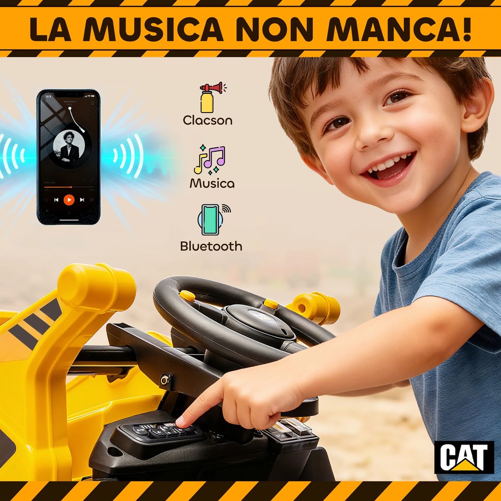 Ruspa Elettrica per Bambini 3-6 Anni Marchio Ufficiale Caterpillar 12V con Telecomando Giallo...