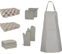 Set Strofinacci 15 pz con Guanti Forno e Presine Cotone Grigio 136297