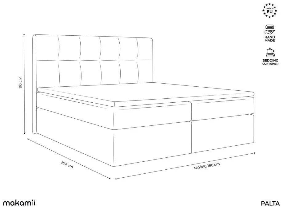 Letto boxspring color crema con contenitore 160x200 cm Palta – Makamii