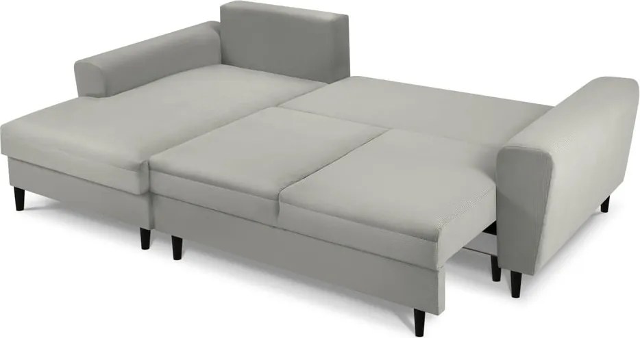 Divano angolare grigio chiaro allungabile e con contenitore (con penisola a sinistra/con chaise lounge) con rivestimento in velluto a coste Kyoto – Cosmopolitan Design