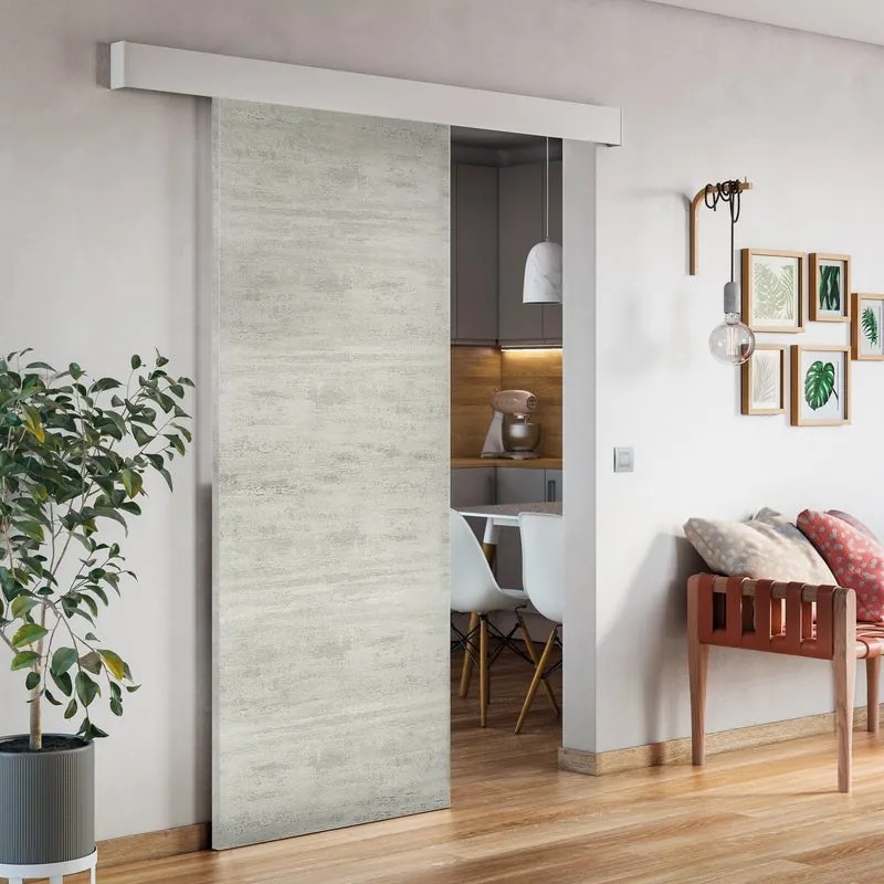 Porta scorrevole Beton in mdf grigio, L 93 x H 212 cm, con binario Atelier bianco Reversibile