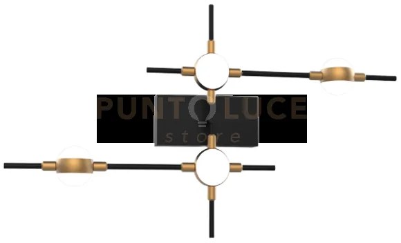 Molecular 4lt applique a parete nero opaco con oro, led 3000k 9,6w,...