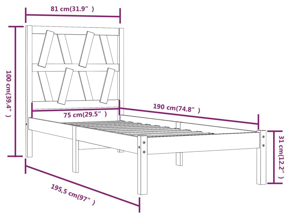 Giroletto in Legno Massello Bianco 75x190 cm Small Single