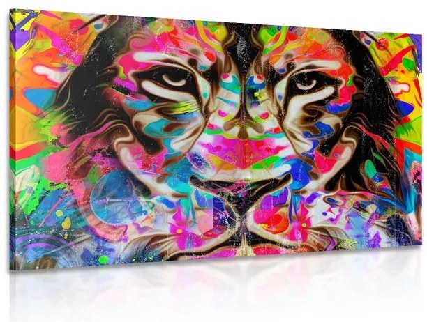 Quadro su tela – Testa di leone colorata
