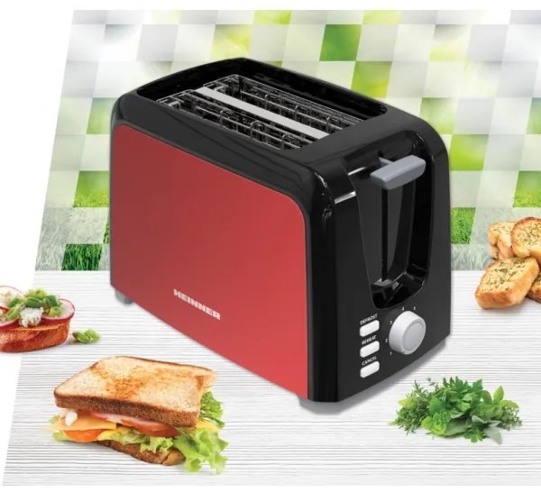 Heinner HTP-700BKRD - Tostapane a due fette 700W/230V rosso/cromo satinato