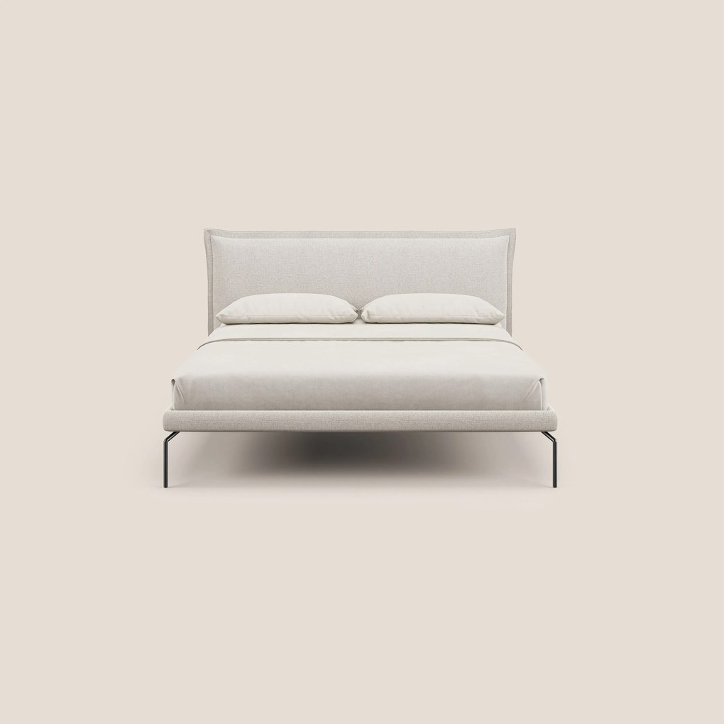 Eric letto imbottito design minimal in morbido tessuto impermeabile T14 panna