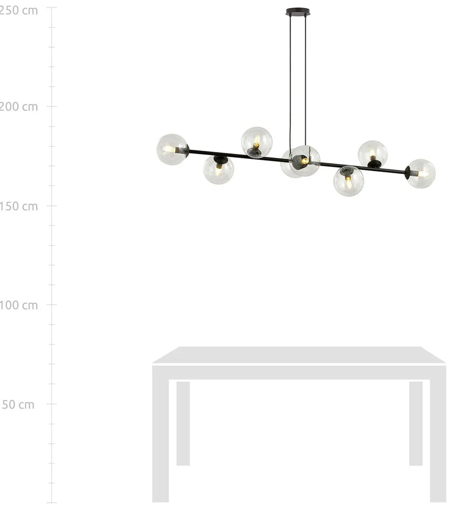 Lampadario Contemporaneo 8 Luci Durga In Acciaio Nero E Sfere Vetro Trasparente