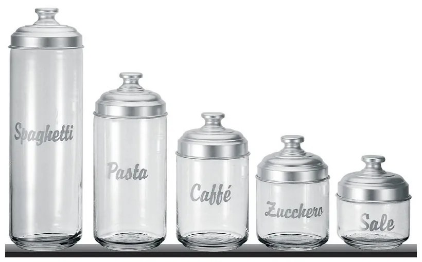 Set 5 Contenitori in vetro da Cucina con Scritta e Tappo in