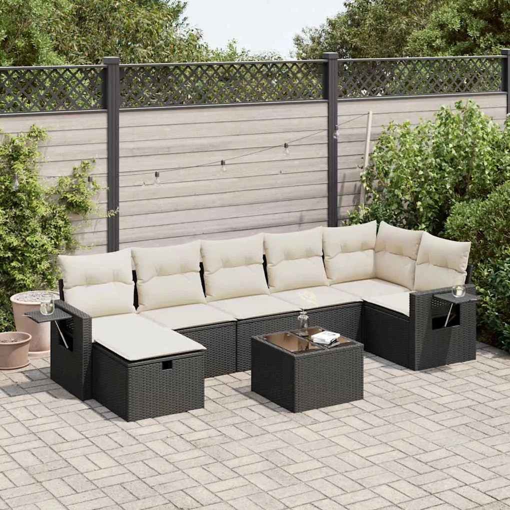 Set divani da giardino con cuscini 8 pz nero in polyrattan