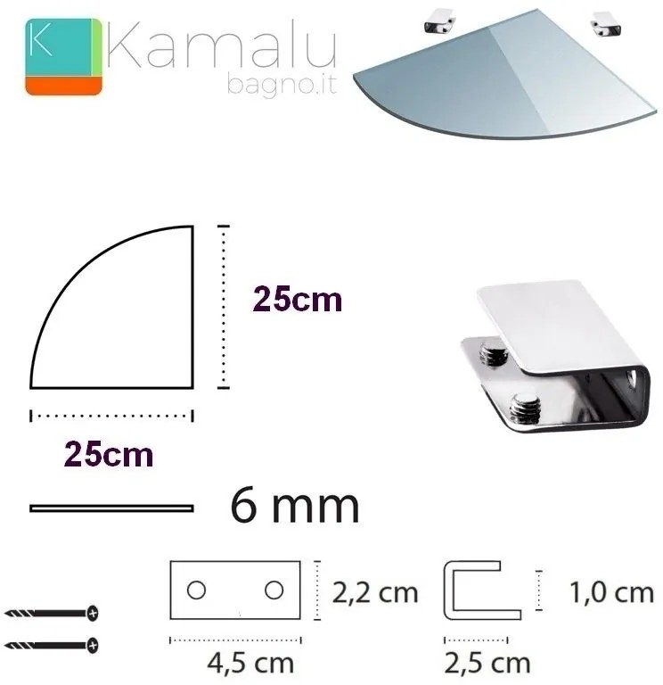 Kamalu - mensolina in vetro ad angolo 25cm vitro-390