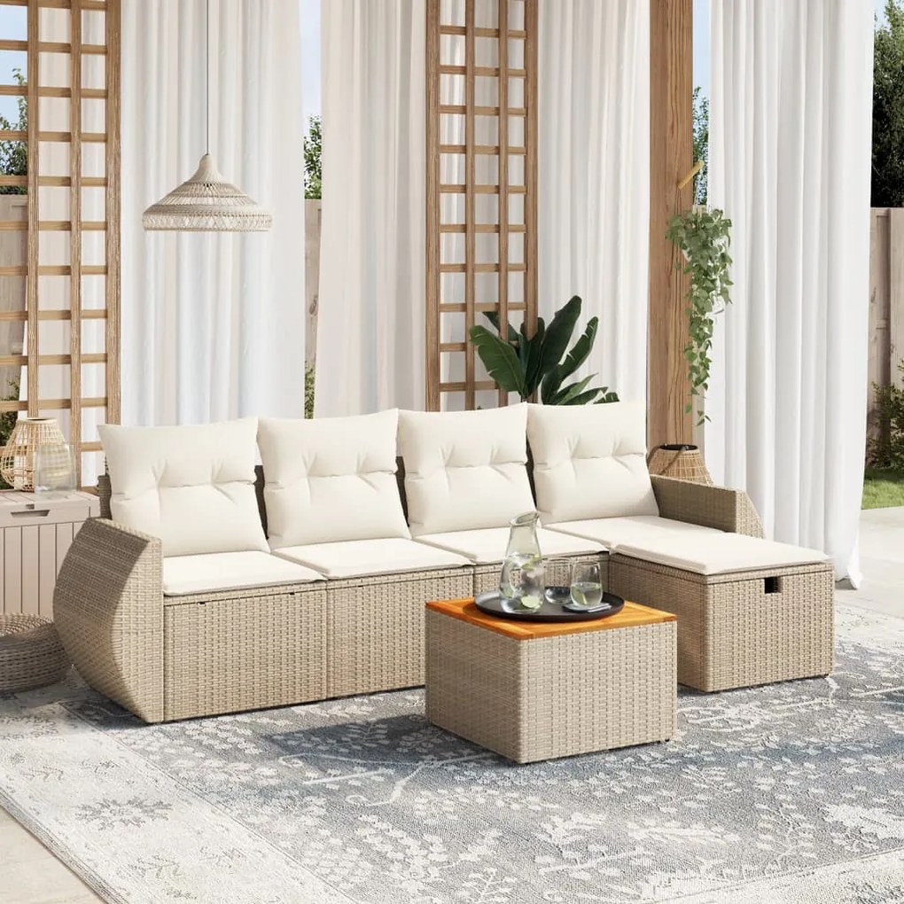 Set divano da giardino 6 pz con cuscini beige in polyrattan