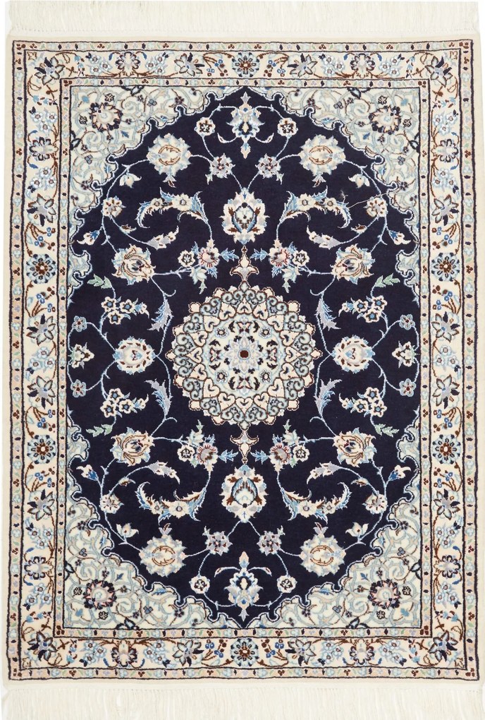 Nain Tappeto 110x80 Blu (Iran) Annodato A Mano